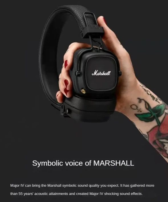 Marshall Major IV Bluetooth-Kopfhörer, klassische Ästhetik, Signature-Sound, tiefer Bass, kabelloses Laden
