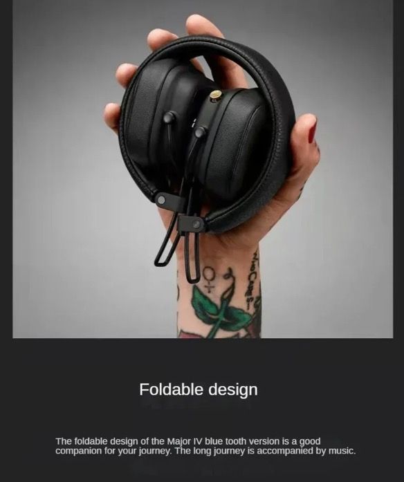 Marshall Major IV Bluetooth-Kopfhörer, klassische Ästhetik, Signature-Sound, tiefer Bass, kabelloses Laden