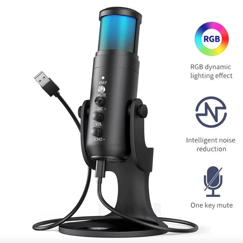 MU900PRO RGB USB Mikrofon für Streaming mit dynamischer RGB-Beleuchtung und Nierencharakteristik für hohe Klangqualität