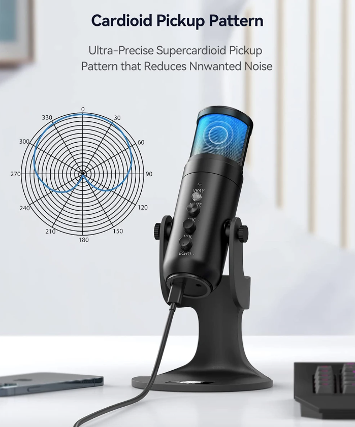 MU900PRO RGB USB Mikrofon für Streaming mit dynamischer RGB-Beleuchtung und Nierencharakteristik für hohe Klangqualität