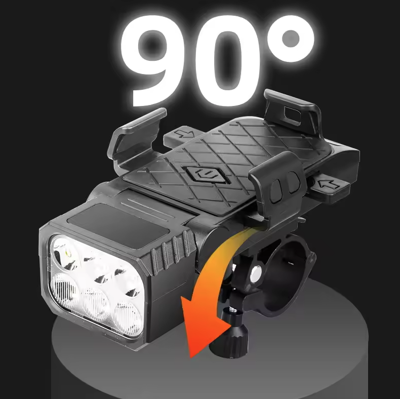 Fahrrad-Frontlicht mit Hupe & Handyhalter – Multifunktionale Handyhalter-Lampe, Fahrrad-Scheinwerfer, Fahrradzubehör