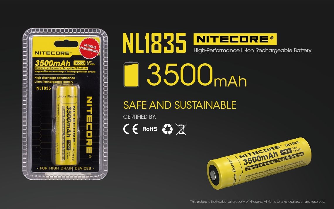 Nitecore 18650 NL1835 3500mAh Li-Ion-Akku für langanhaltende Leistung und zuverlässige Performance