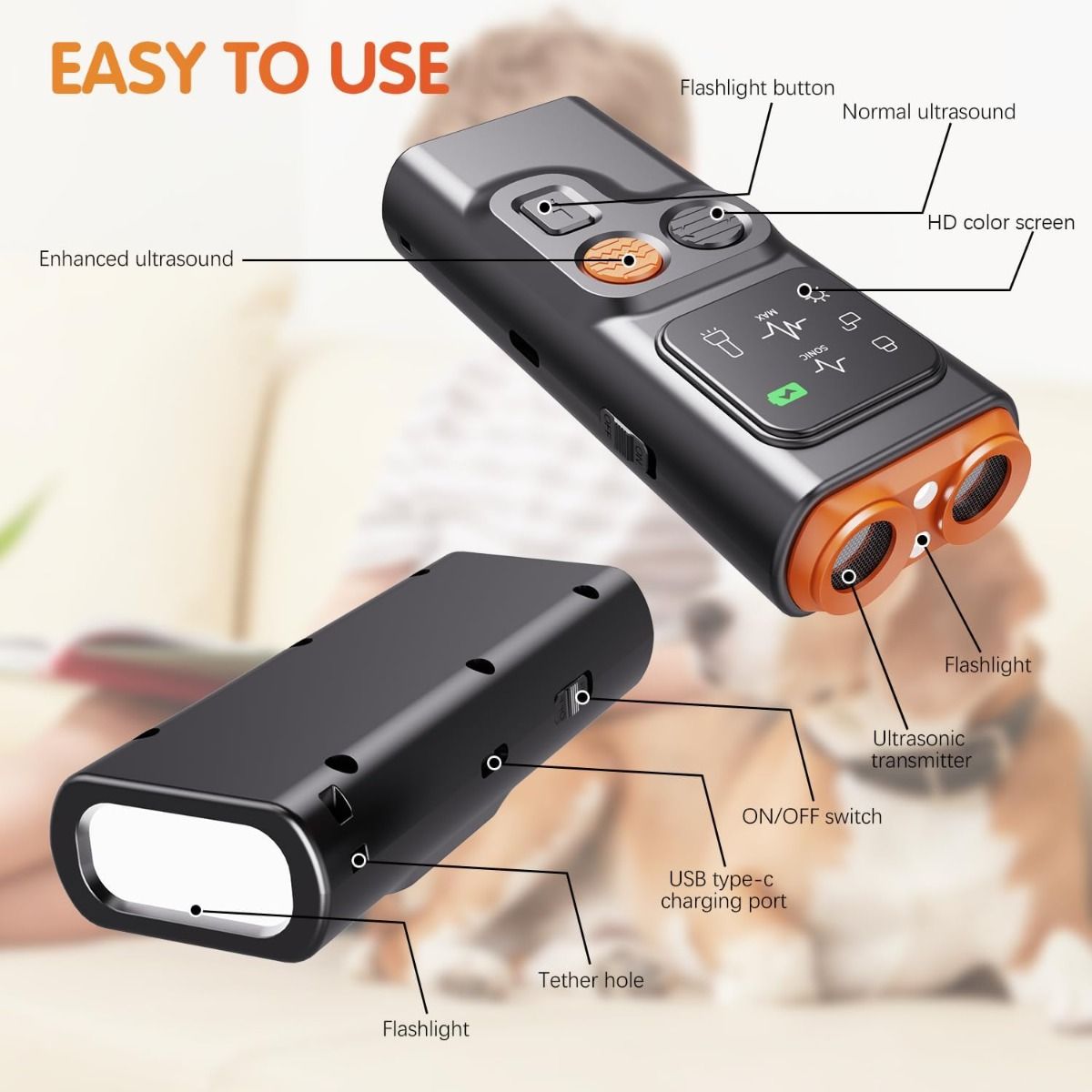 Bark Guard Anti-Bell-Gerät für Hunde, Hunde-Bell-Abschreckgeräte können schlechtes Verhalten stoppen mit HD-Display und LED-Taschenlampe