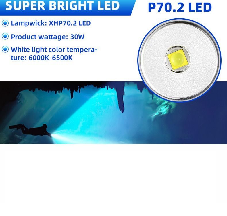 P70 Tauchlampe 5000 Lumen | Super hell & IPX8 bis 200m | Professionelle Unterwasserlampe