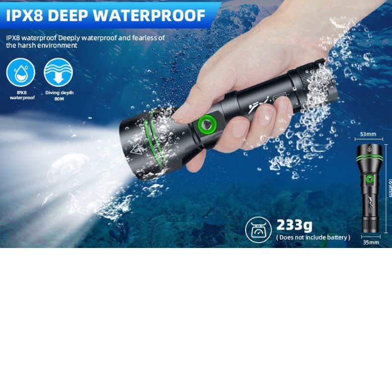P70 Tauchlampe 5000 Lumen | Super hell & IPX8 bis 200m | Professionelle Unterwasserlampe
