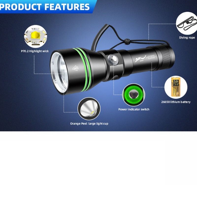 P70 Tauchlampe 5000 Lumen | Super hell & IPX8 bis 200m | Professionelle Unterwasserlampe