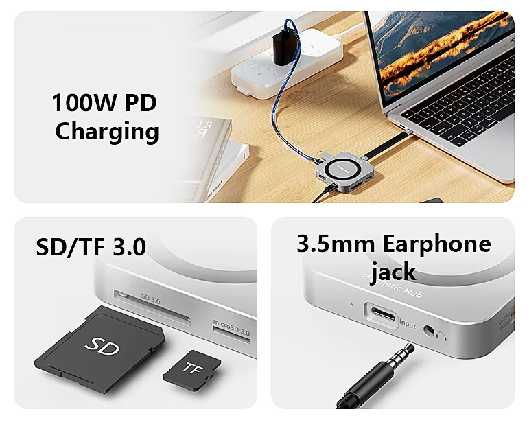 Blueendless M.2-Magnet-Dockingstationen, NVMe-SSD-Gehäuse, HDMI-High-Definition-Type-C-3.2-Schnelllade-Laptop-Konverter