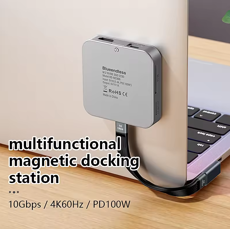 Blueendless M.2-Magnet-Dockingstationen, NVMe-SSD-Gehäuse, HDMI-High-Definition-Type-C-3.2-Schnelllade-Laptop-Konverter