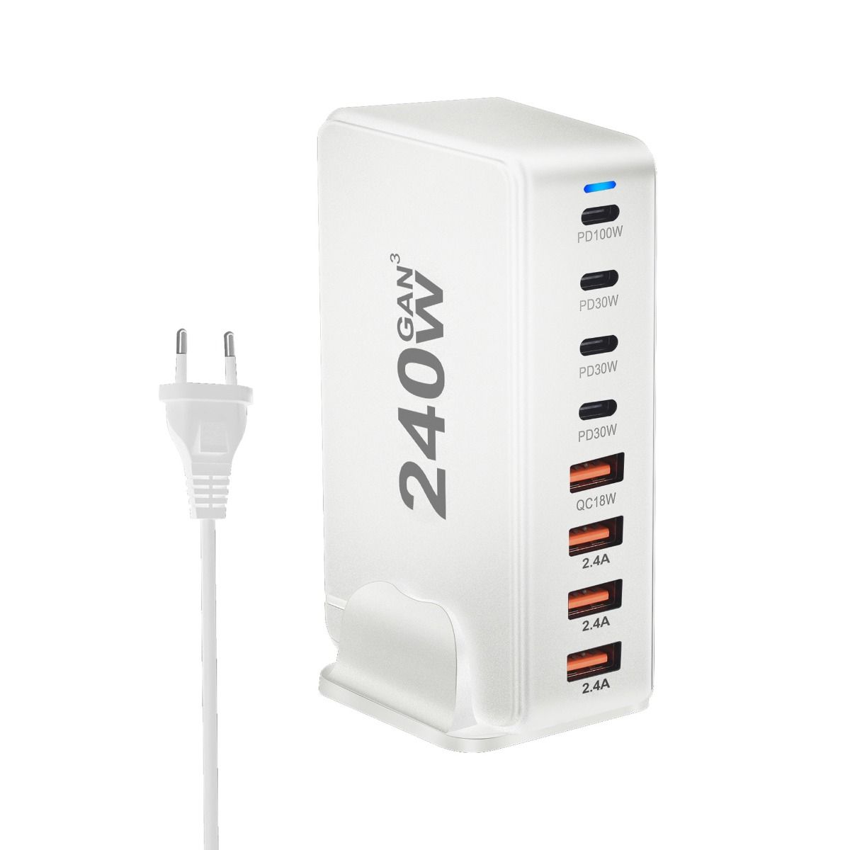 240W Desktop-GaN-Ladegerät 8-Port USB Typ C PD Schnellladung Mobil-Ladegerät Smart-Technologie Multi-Geräte-Hub