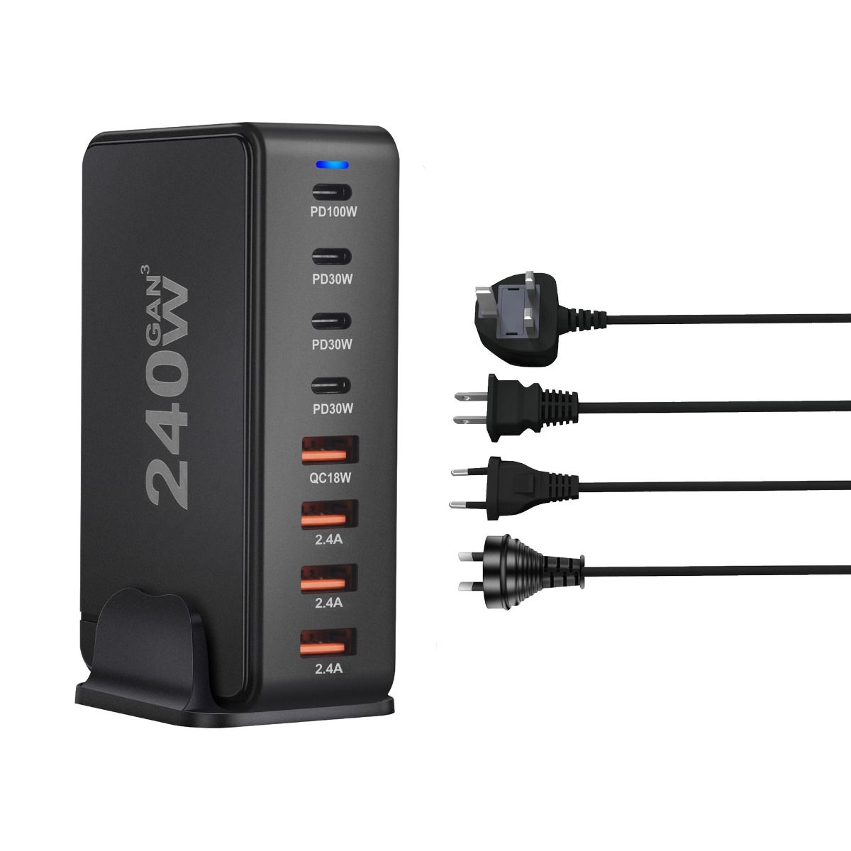 240W Desktop-GaN-Ladegerät 8-Port USB Typ C PD Schnellladung Mobil-Ladegerät Smart-Technologie Multi-Geräte-Hub