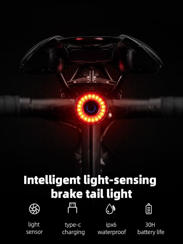 ROCKBROS Q3 Fahrradrücklicht mit intelligentem Bremssensor, IPX6 wasserdicht, für Sicherheit beim MTB und Straßenradfahren