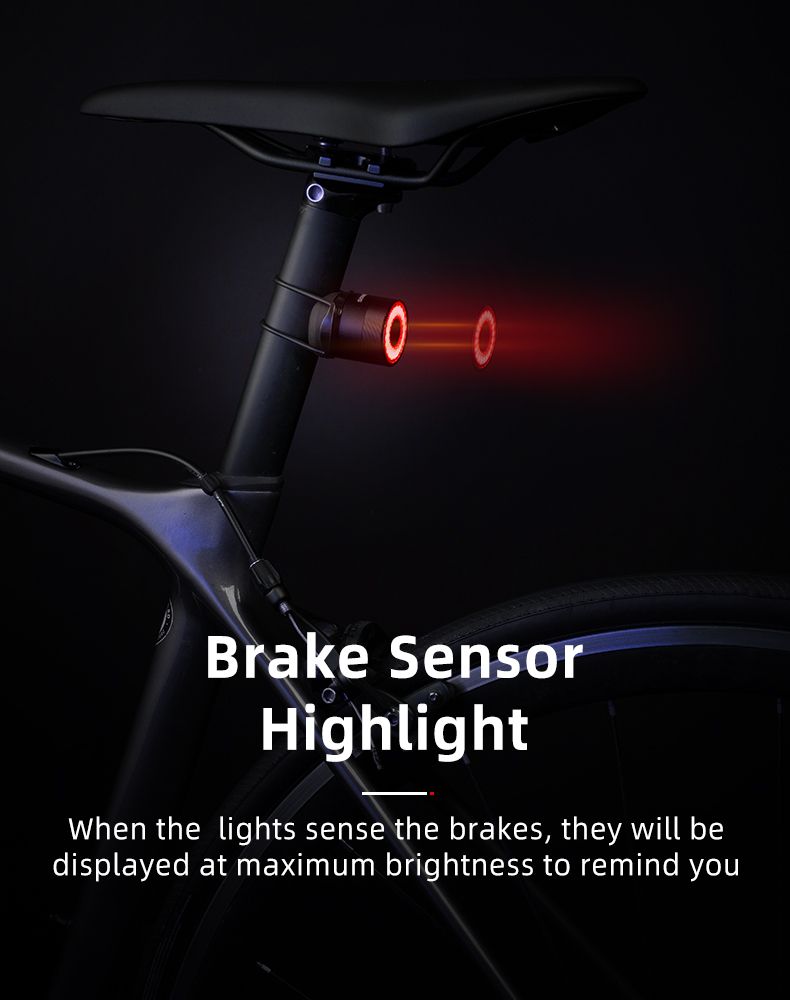 ROCKBROS Q3 Fahrradrücklicht mit intelligentem Bremssensor, IPX6 wasserdicht, für Sicherheit beim MTB und Straßenradfahren