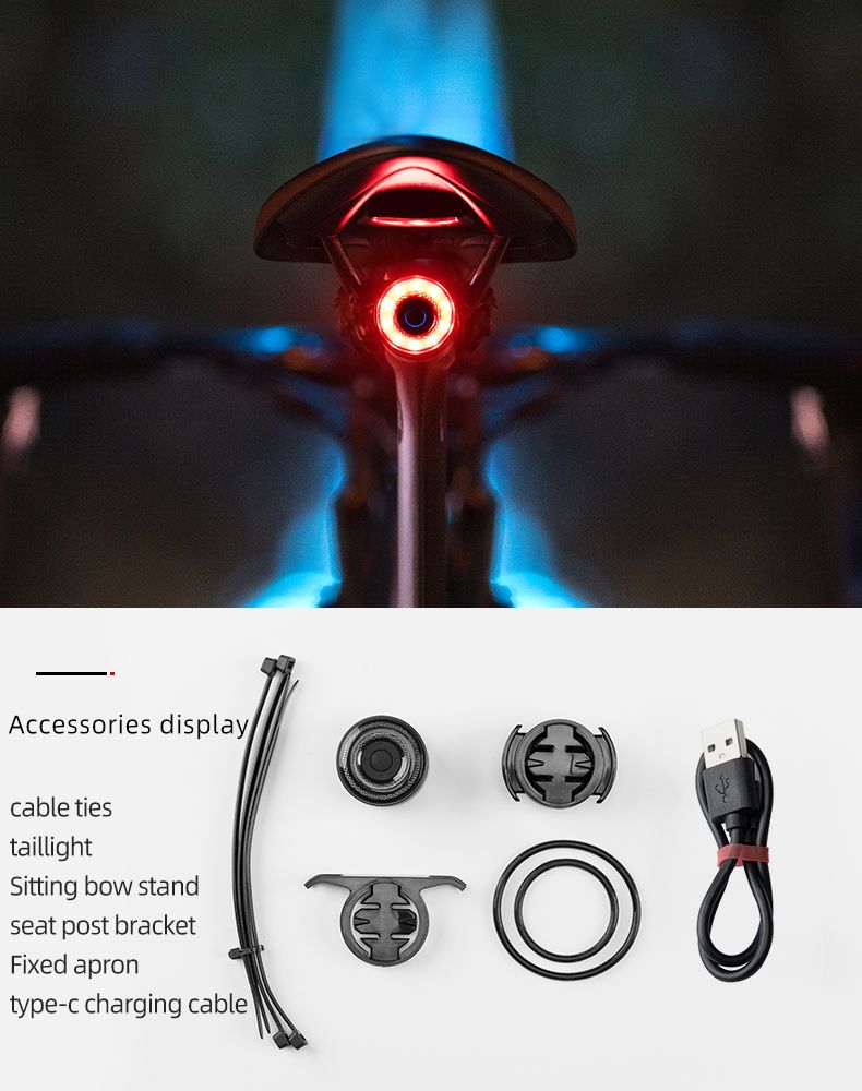 ROCKBROS Q3 Fahrradrücklicht mit intelligentem Bremssensor, IPX6 wasserdicht, für Sicherheit beim MTB und Straßenradfahren