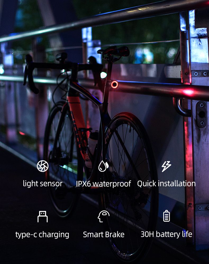 ROCKBROS Q3 Fahrradrücklicht mit intelligentem Bremssensor, IPX6 wasserdicht, für Sicherheit beim MTB und Straßenradfahren
