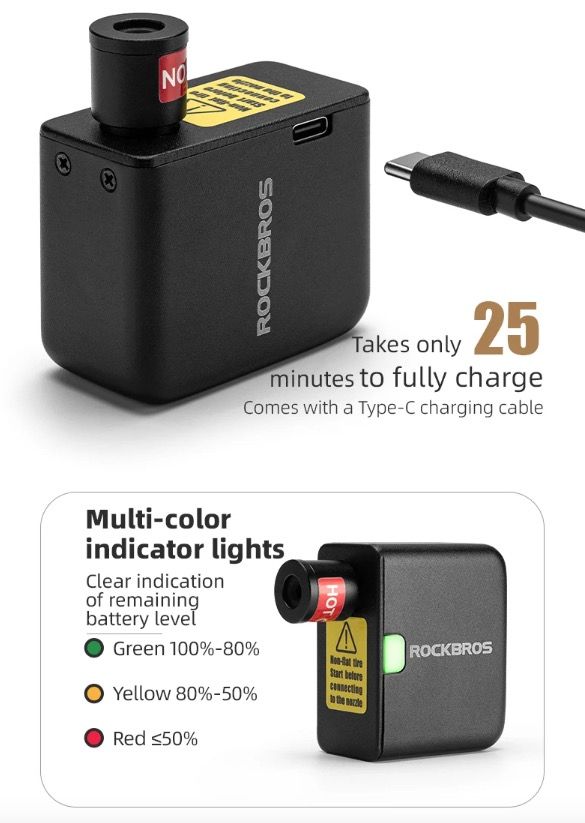 ROCKBROS tragbarer Mini-Elektro-Luftpumpe 100PSI wiederaufladbar robust Fahrrad Motorrad Auto Reifenaufpumpgerät