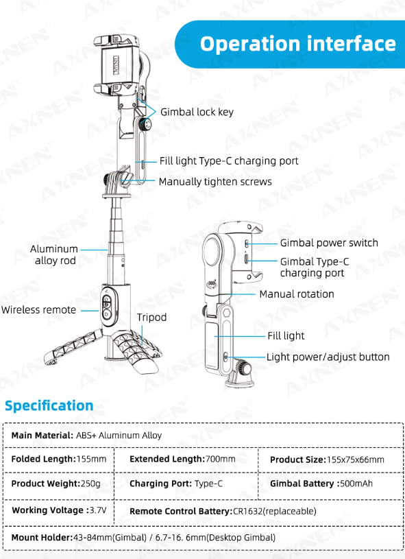 Q18 Selfie-Stick mit 360-Grad-Drehung und intelligentem Tracking-Kardanstabilisator für stabile Handyfotografie