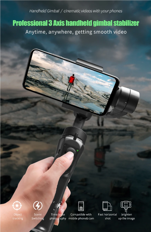 F6 3-Achsen-Gimbal-Handheld-Stabilisator für flüssige Videoaufnahmen, Smartphone-Fotografie und Action-Kamera-Stabilisator