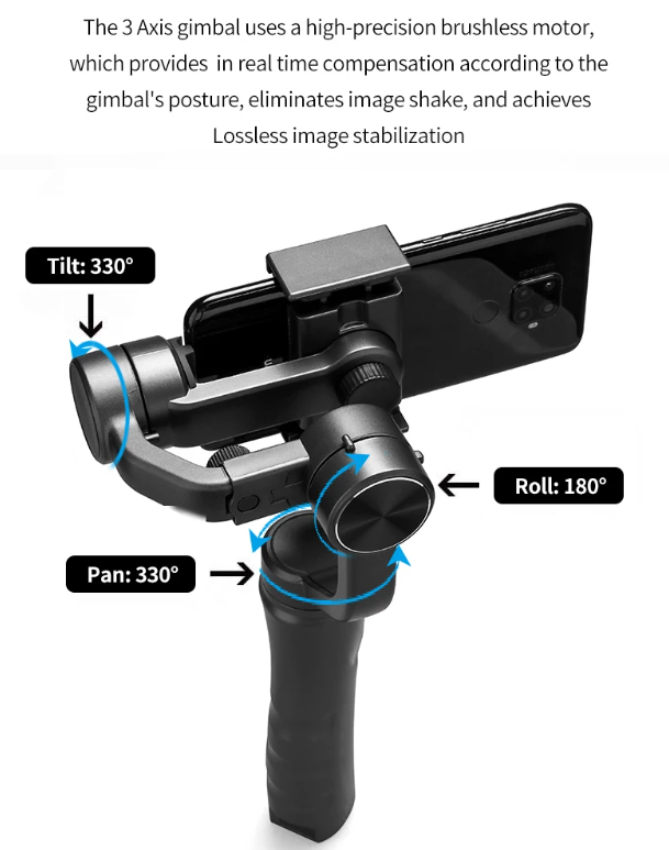 F6 3-Achsen-Gimbal-Handheld-Stabilisator für flüssige Videoaufnahmen, Smartphone-Fotografie und Action-Kamera-Stabilisator