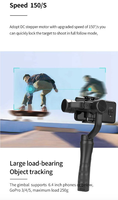 F6 3-Achsen-Gimbal-Handheld-Stabilisator für flüssige Videoaufnahmen, Smartphone-Fotografie und Action-Kamera-Stabilisator