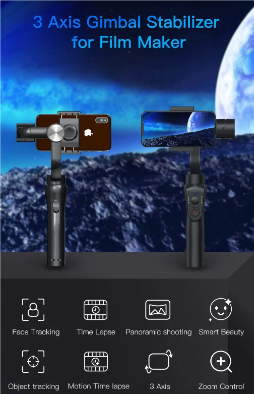 F6 3-Achsen-Gimbal-Handheld-Stabilisator für flüssige Videoaufnahmen, Smartphone-Fotografie und Action-Kamera-Stabilisator