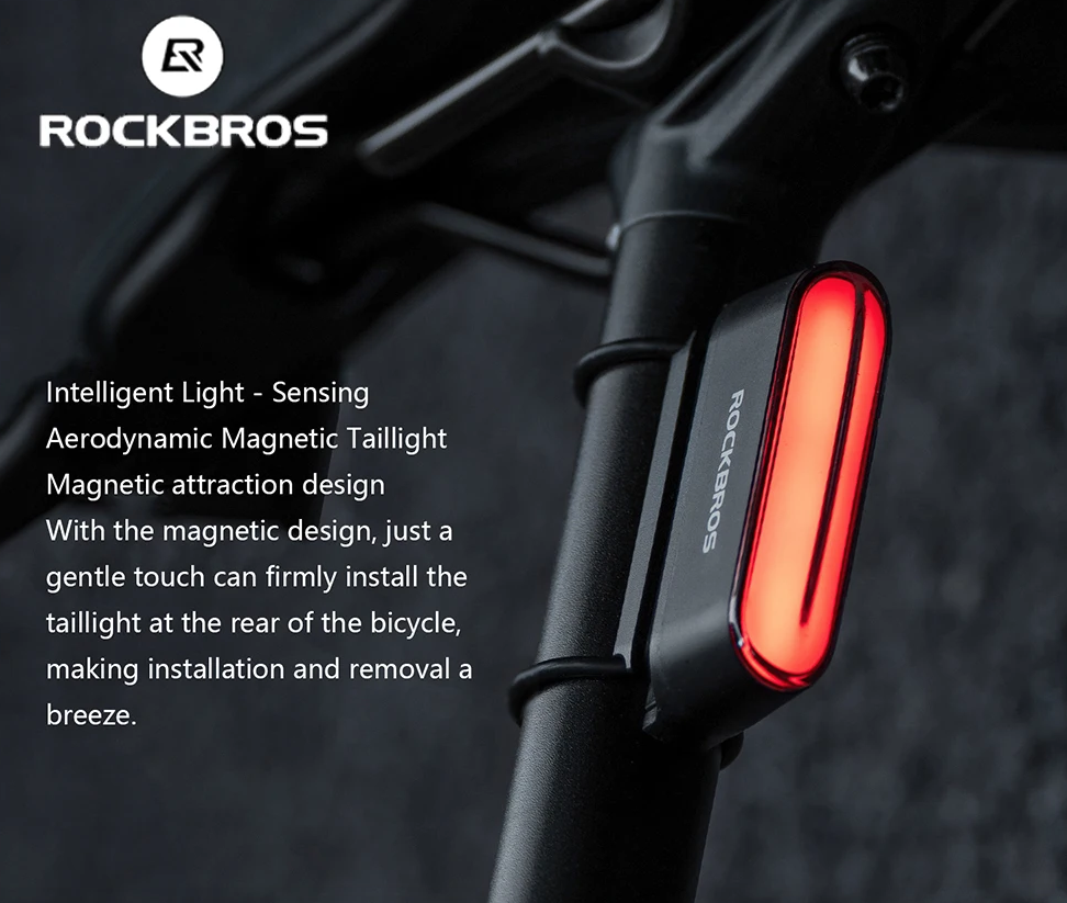 ROCKBROS Smart Sensor Fahrradrücklicht Magnetisch IPX6 Wasserdicht | Automatisches Sicherheitslicht für Nachtfahrten Mountainbike Citybike