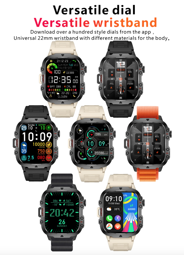QX11 Smartwatch für Herren IP68 5ATM Outdoor Sport Fitness Tracker Gesundheitsmonitor 1,96" BT Anruf Smartwatch