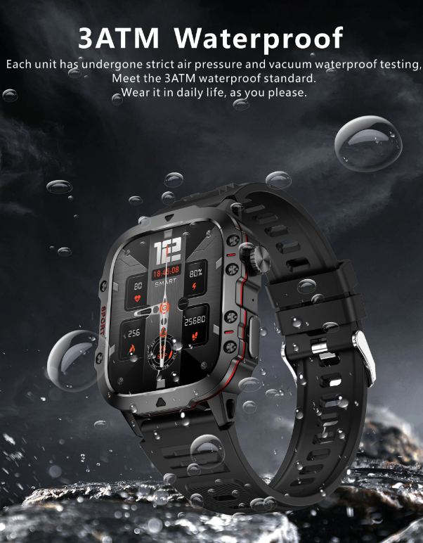 QX11 Smartwatch für Herren IP68 5ATM Outdoor Sport Fitness Tracker Gesundheitsmonitor 1,96" BT Anruf Smartwatch