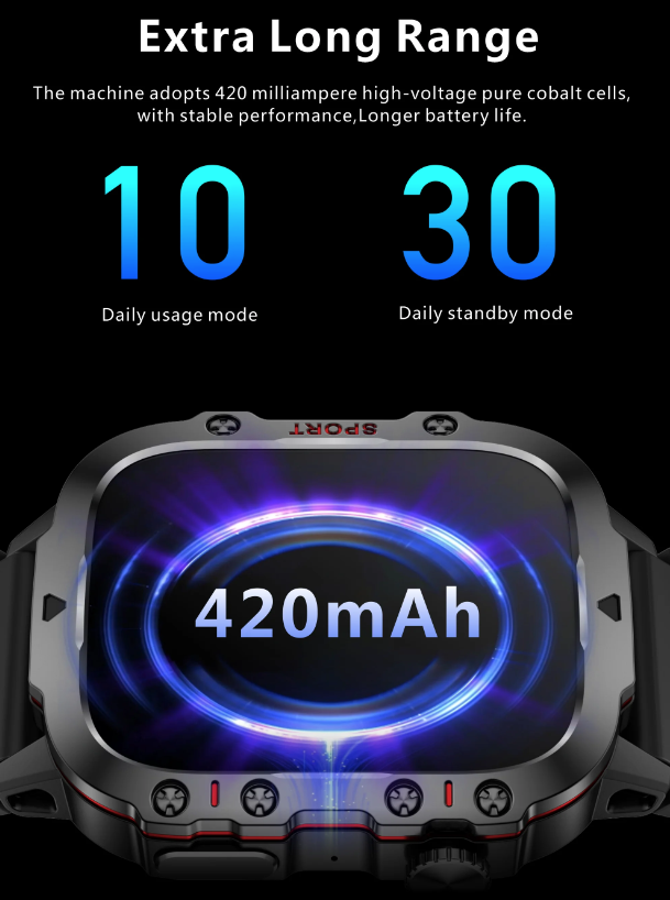 QX11 Smartwatch für Herren IP68 5ATM Outdoor Sport Fitness Tracker Gesundheitsmonitor 1,96" BT Anruf Smartwatch