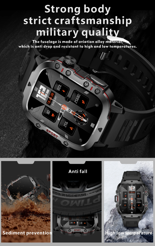 QX11 Smartwatch für Herren IP68 5ATM Outdoor Sport Fitness Tracker Gesundheitsmonitor 1,96" BT Anruf Smartwatch