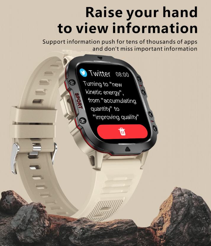 QX11 Smartwatch für Herren IP68 5ATM Outdoor Sport Fitness Tracker Gesundheitsmonitor 1,96" BT Anruf Smartwatch