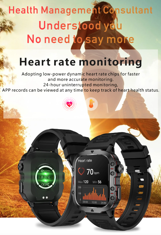 QX11 Smartwatch für Herren IP68 5ATM Outdoor Sport Fitness Tracker Gesundheitsmonitor 1,96" BT Anruf Smartwatch