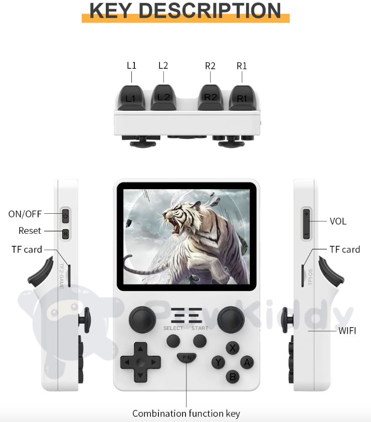 POWKIDDY RGB20S Retro-Gaming Handheld-Konsole RK3326 mit 3,5-Zoll-4:3-IPS-Bildschirm für nostalgisches Gaming