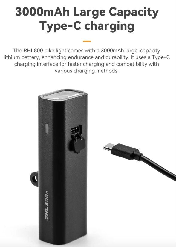 ROCKBROS RHL-1000LUMEN Fahrrad-Frontlicht 1000 Lumen Aluminiumlegierung regendicht Typ-C wiederaufladbar