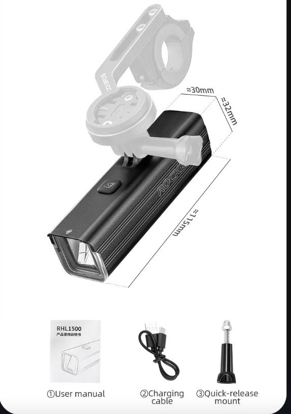 ROCKBROS RHL-1000LUMEN Fahrrad-Frontlicht 1000 Lumen Aluminiumlegierung regendicht Typ-C wiederaufladbar