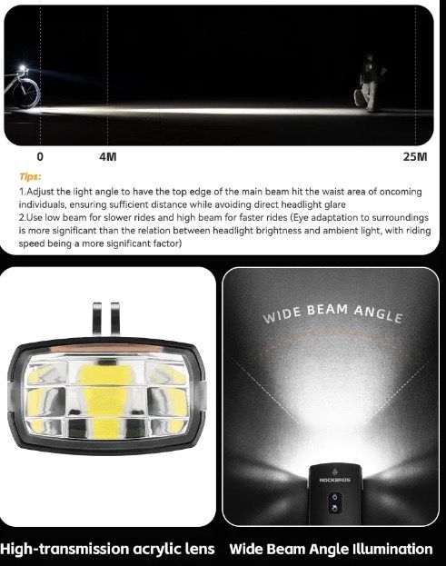 ROCKBROS RHL3000 Fahrradlicht 3000 Lumen wasserdicht MTB Rennrad Fahrradzubehör wiederaufladbar Aluminium