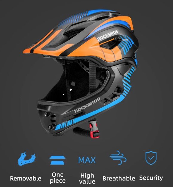 ROCKBROS Kinder Fahrradhelm Abnehmbarer Vollvisierhelm Jugend Schutzausrüstung Abenteuersport