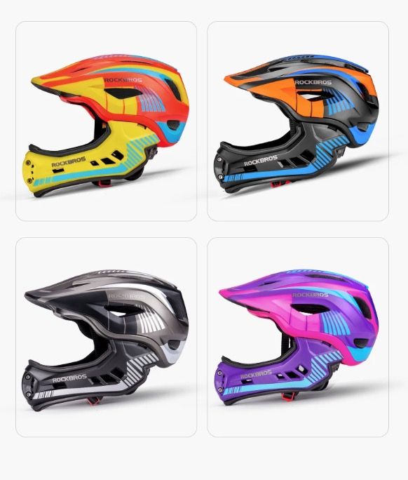 ROCKBROS Kinder Fahrradhelm Abnehmbarer Vollvisierhelm Jugend Schutzausrüstung Abenteuersport