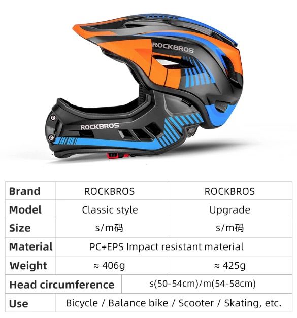 ROCKBROS Kinder Fahrradhelm Abnehmbarer Vollvisierhelm Jugend Schutzausrüstung Abenteuersport