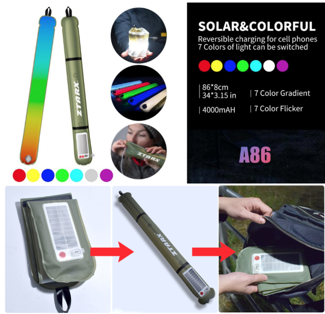 ZTARX aufblasbare Solar-Campinglaterne, IP66 wasserdicht, faltbares Magnet-Fülllicht, tragbare und leichte Zeltleuchte