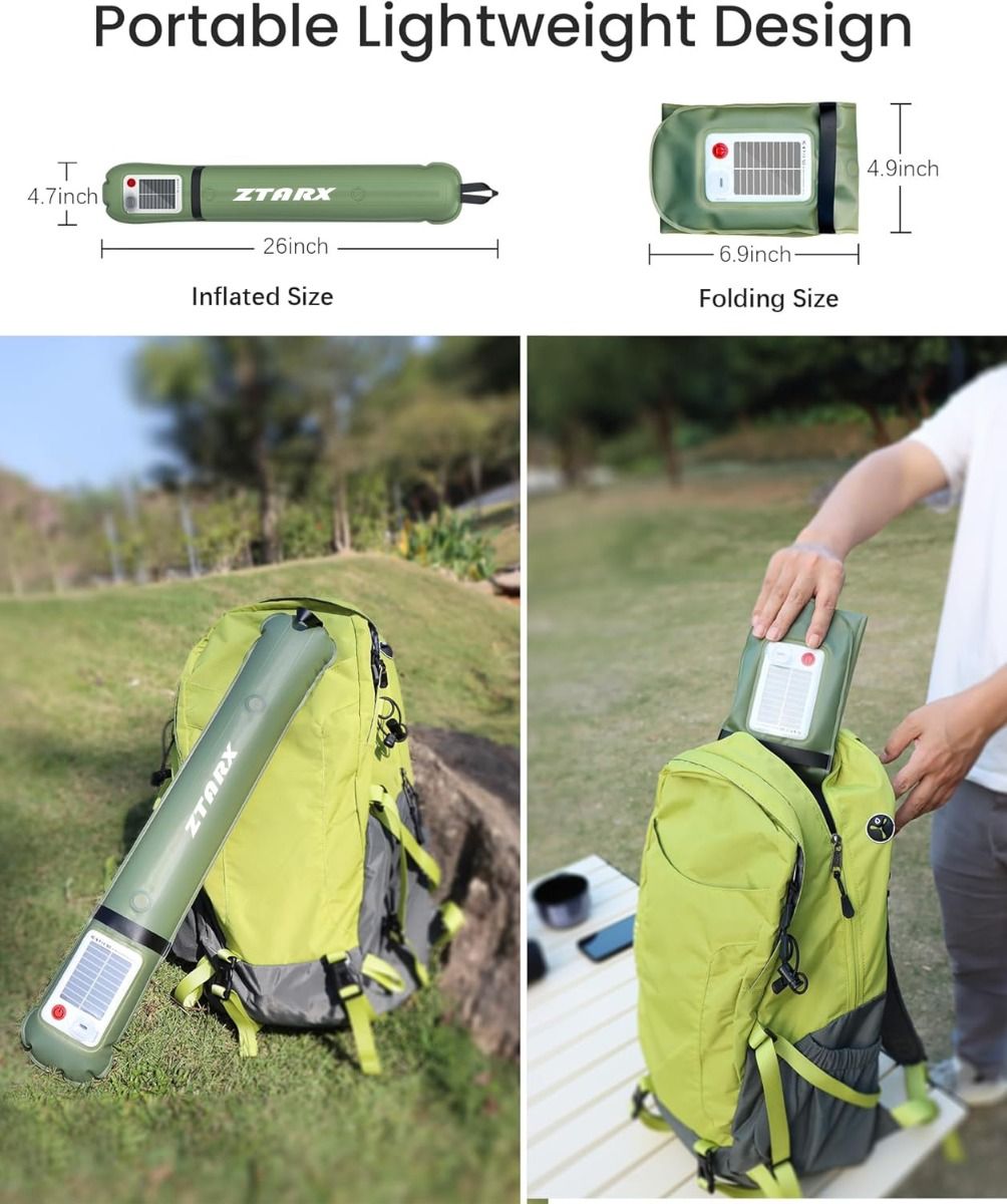 ZTARX aufblasbare Solar-Campinglaterne, IP66 wasserdicht, faltbares Magnet-Fülllicht, tragbare und leichte Zeltleuchte