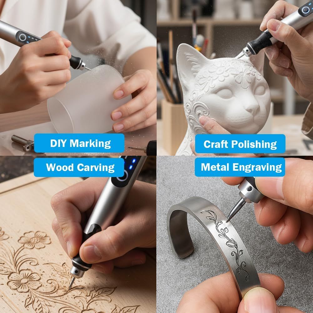 USB-Aufladbarer Gravierstift mit 35 Bits, Mini-Elektrogravur-Ätzmaschine, kabelloses Rotationswerkzeug, graviert Schmuck, Stein, Metall, Kunststoff, Holz, Harz, Modell