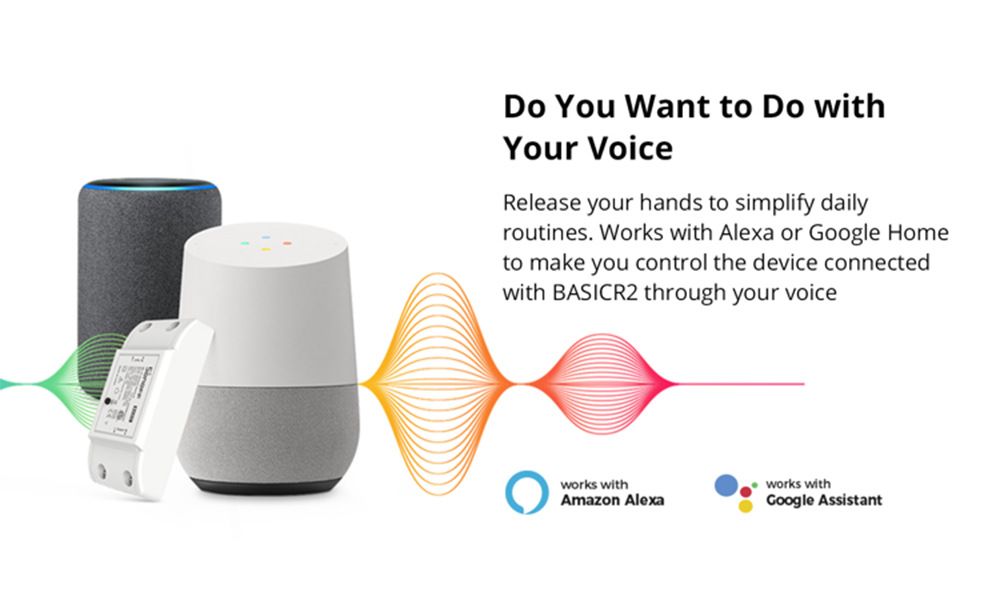 SONOFF Basic R2 Wifi-Schaltmodul mit Sprachsteuerung für Smart Home Beleuchtung, kompatibel mit Alexa und Google