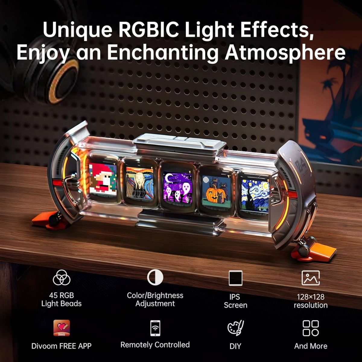 Hol dir das Divoom Times Gate: Cyberpunk Wecker mit Pixel Art, RGB LED, WLAN & Finanz-Dashboard!