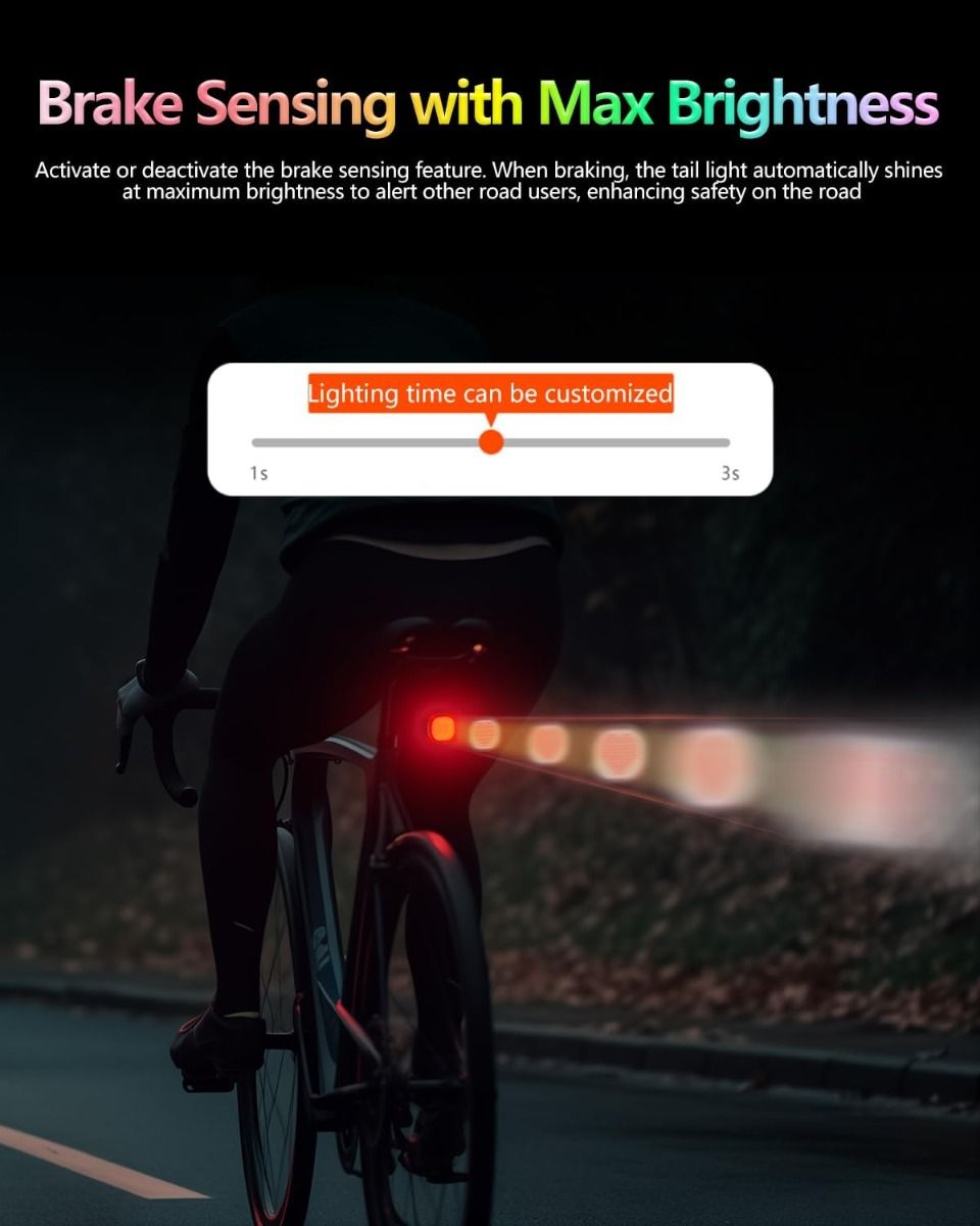 TOWILD TL08 Fahrrad-Rücklicht, individuell anpassbare Muster, vollfarbiges Fahrrad-Rücklicht, Bremserkennung, USB-C wiederaufladbares Fahrrad-Rücklicht