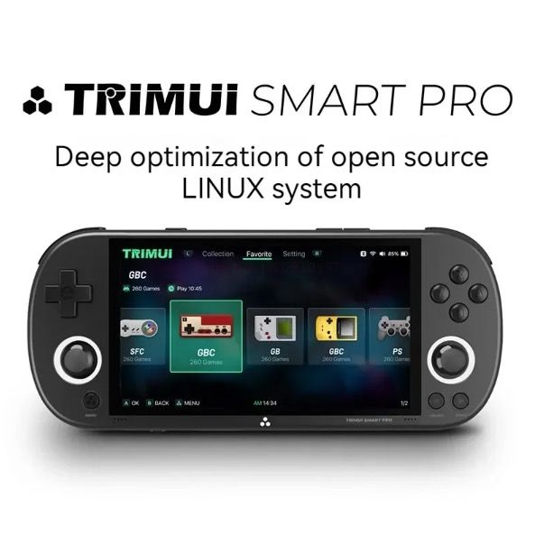Trimui Smart Pro Vintage Handheld-Spielkonsole 4,96 Zoll HD IPS Display Tragbares Spielen Langlebiger Akku
