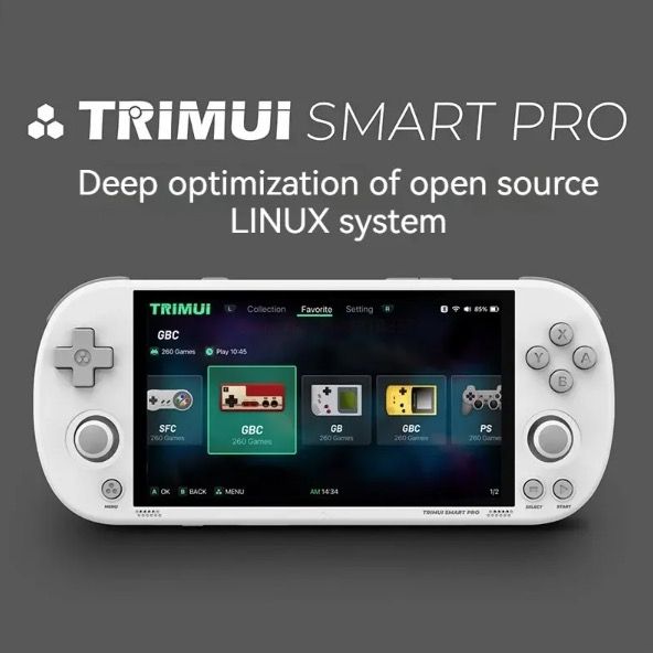 Trimui Smart Pro Vintage Handheld-Spielkonsole 4,96 Zoll HD IPS Display Tragbares Spielen Langlebiger Akku