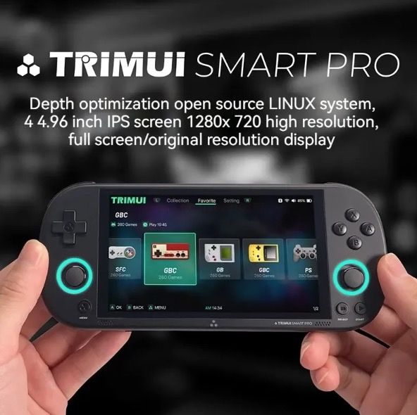 Trimui Smart Pro Vintage Handheld-Spielkonsole 4,96 Zoll HD IPS Display Tragbares Spielen Langlebiger Akku