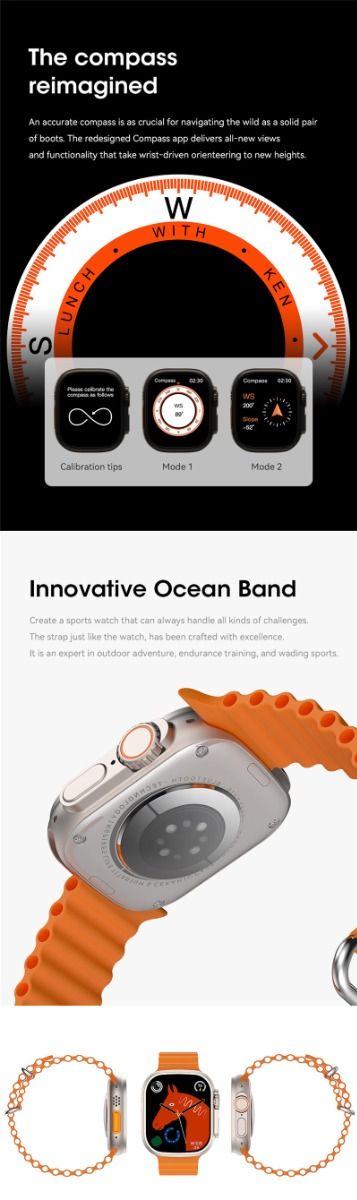 49 mm Smartwatch Ultra 9 Bluetooth-Anruf NFC Kompass GPS-Routenverfolgung IP68 Smartwatch