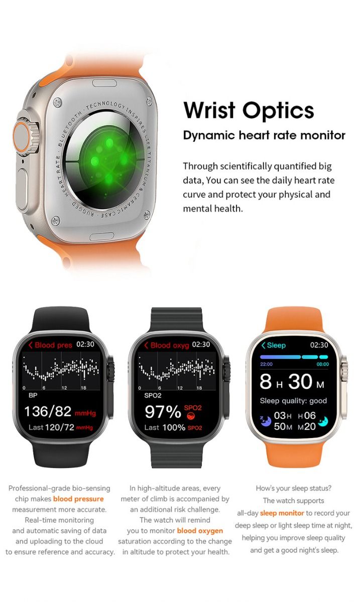 49 mm Smartwatch Ultra 9 Bluetooth-Anruf NFC Kompass GPS-Routenverfolgung IP68 Smartwatch