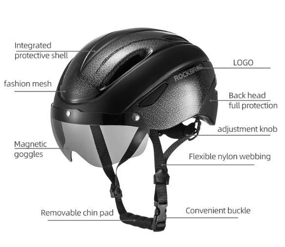 ROCKBROS Fahrradhelm Ultralight-Design mit integriertem LED-Licht, magnetischer Brille, bequem und sicher